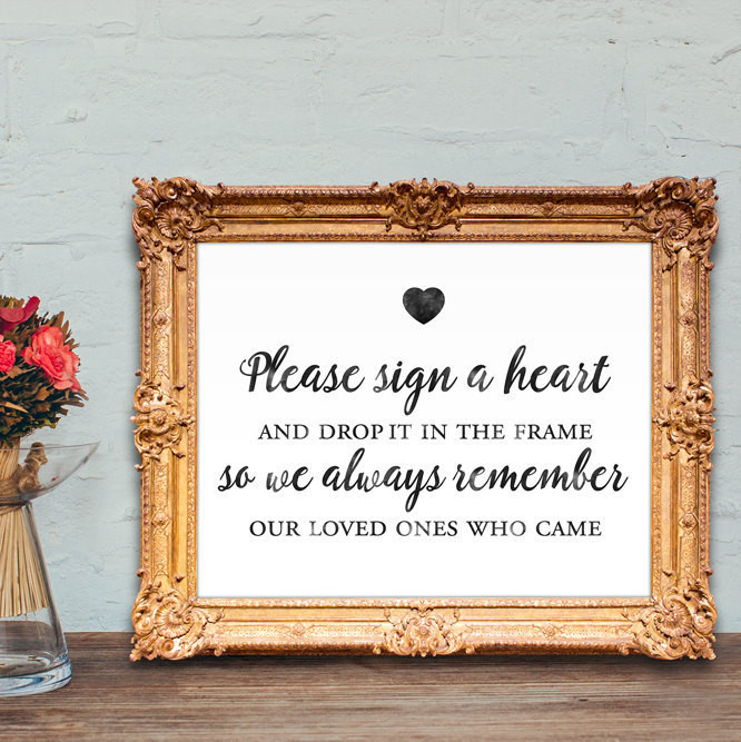 Wedding Guest Sign In Books
 Wedding Guest Book Sign please sign a heart and drop it in