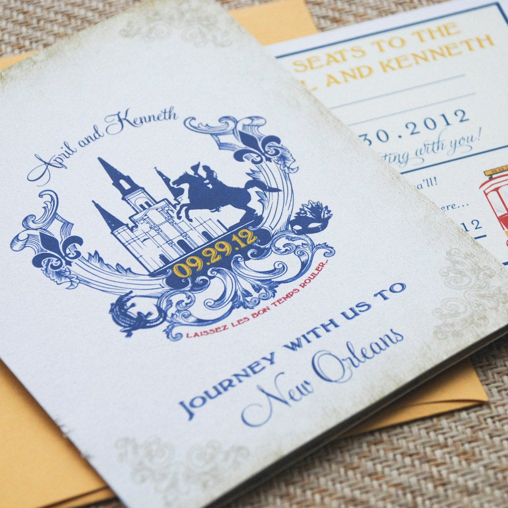 Wedding Invitations New Orleans
 Old World Travel Booklet Wedding Invitation New Orleans