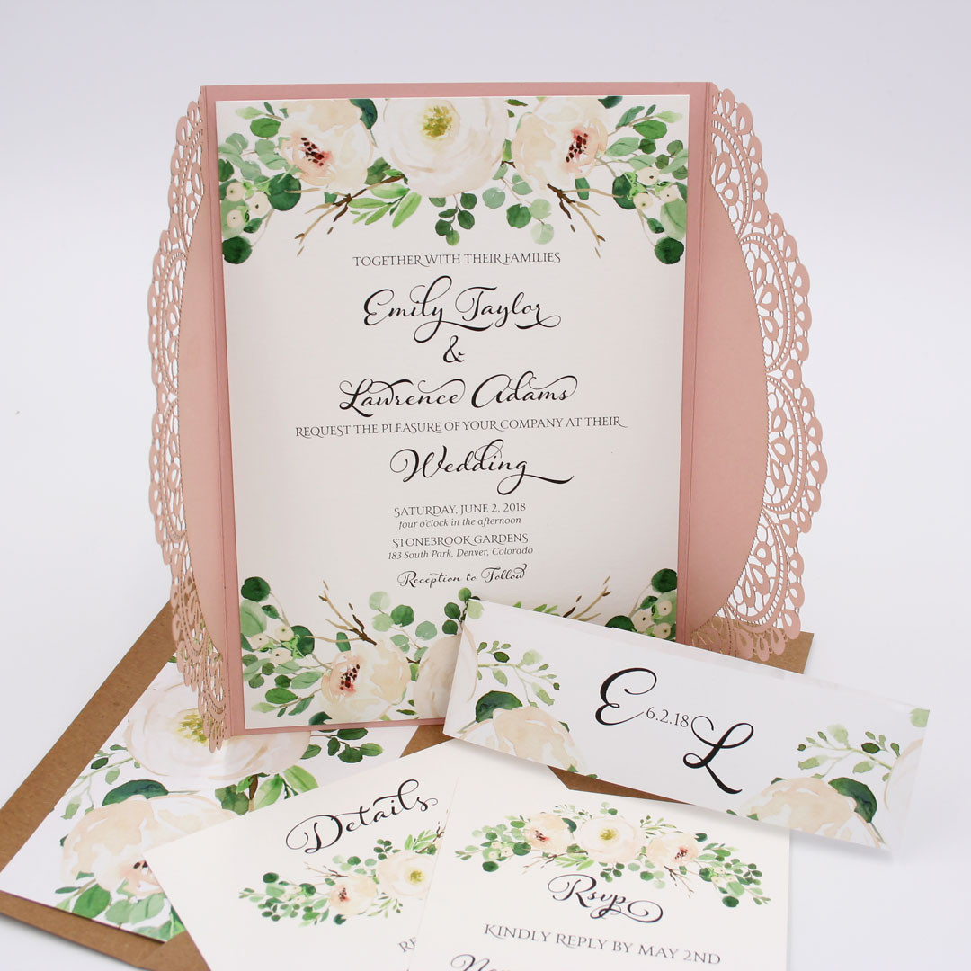 Wedding Invitations Samples
 Greenery Garden Blooms Emma Laser Cut Wedding Invitation