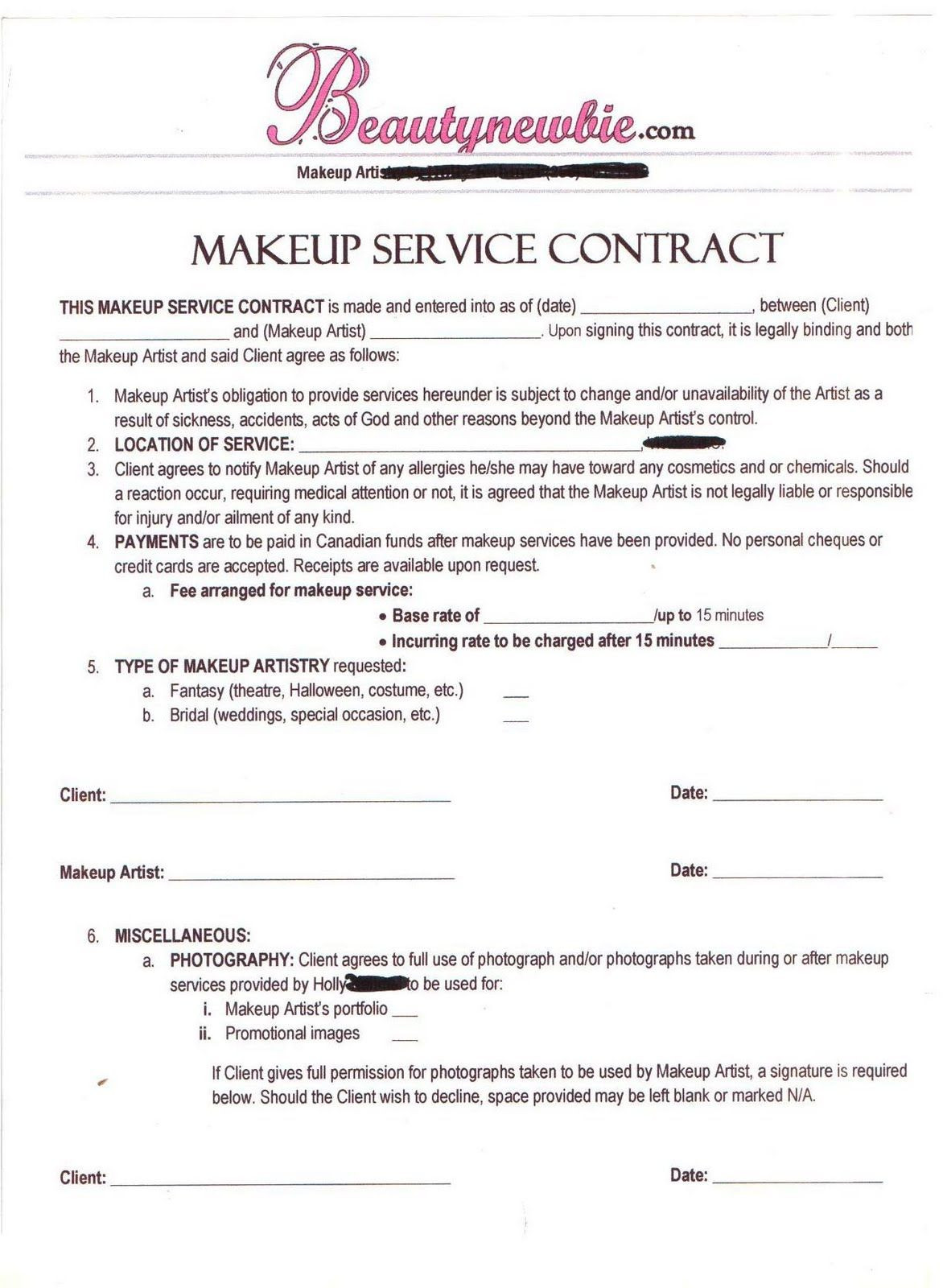 Wedding Makeup Contract
 Contract MAKEUP ARTIST