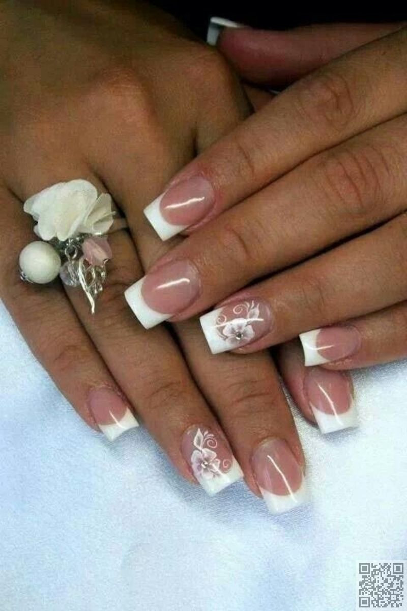 Wedding Nails French Manicure
 59 Floral and Rhinestone French Tips 62 Fabulous
