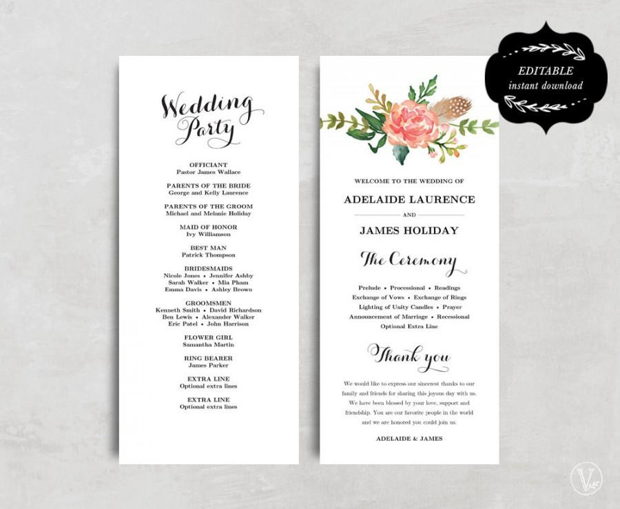 Wedding Programs DIY Template
 Printable Wedding Program Template Floral Wedding Program
