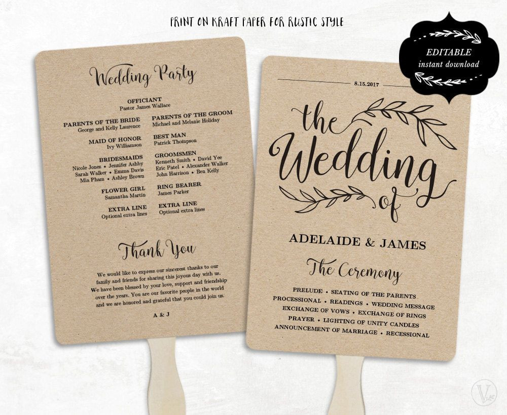 Wedding Programs DIY Template
 Printable Wedding Program Template Rustic Wedding Fan