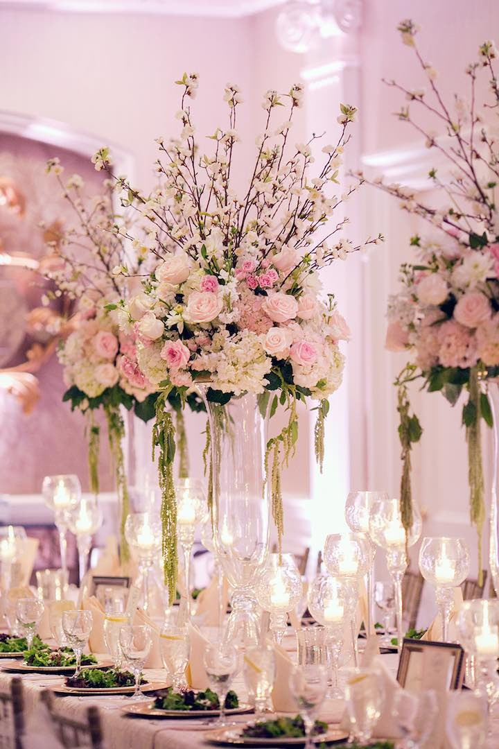Wedding Reception Flower Arrangements
 Pink and Gold Houston Wedding MODwedding