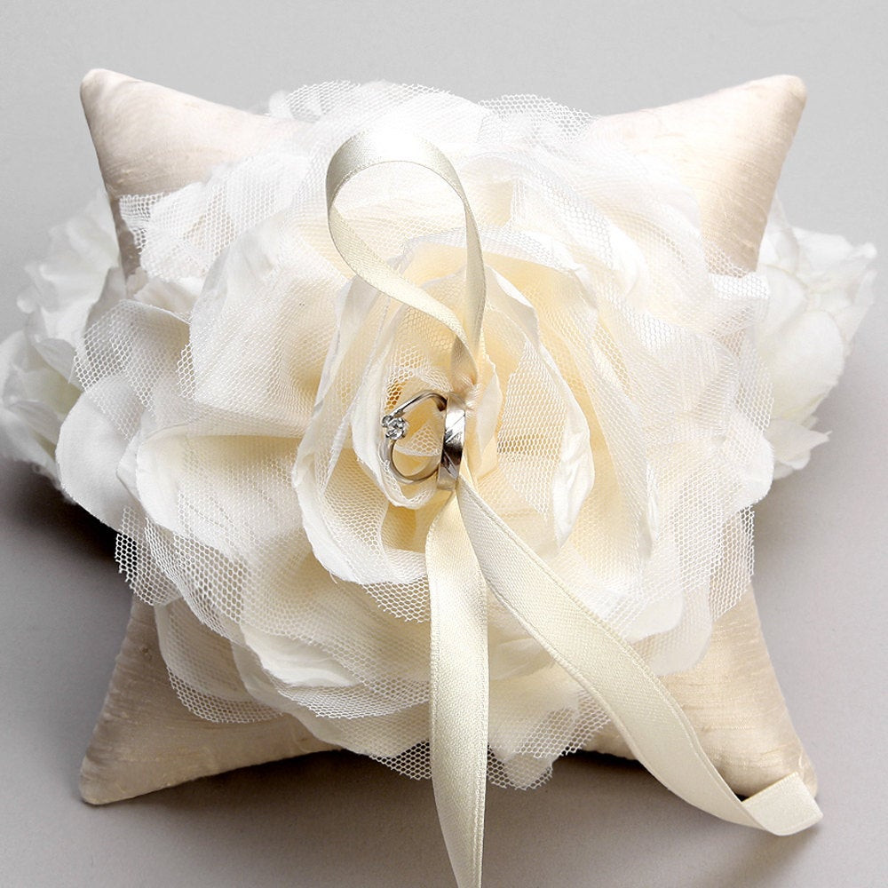 Wedding Ring Pillow
 Ivory flower ring pillow rustic wedding pillow bridal ring