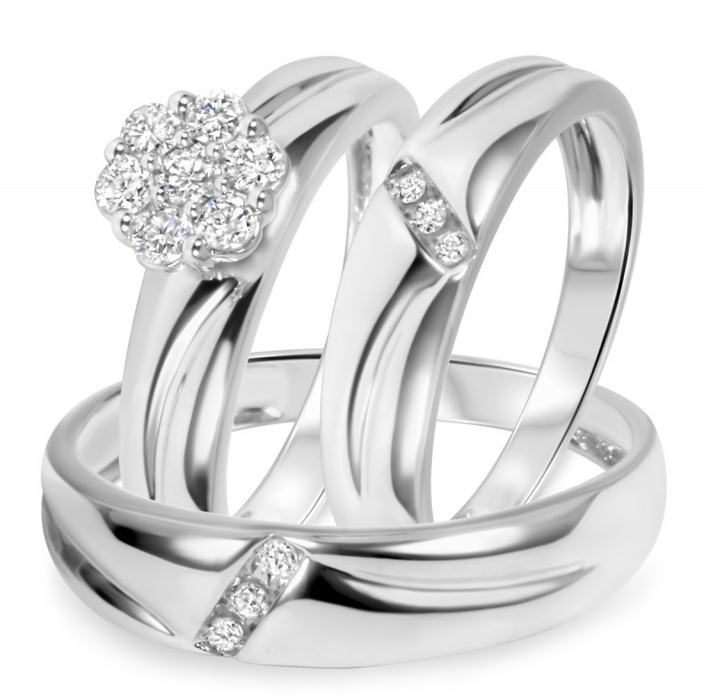Wedding Ring Trio Sets
 1 2 CT T W Diamond Trio Matching Wedding Ring Set 14K