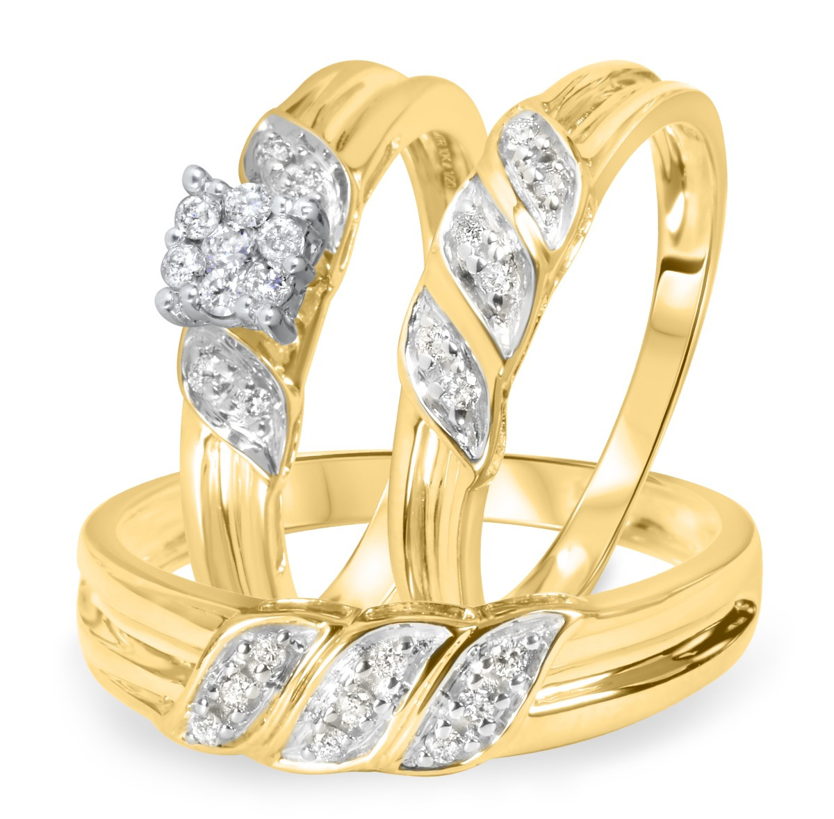 Wedding Ring Trio Sets
 1 4 Carat Diamond Trio Wedding Ring Set 14K Yellow Gold