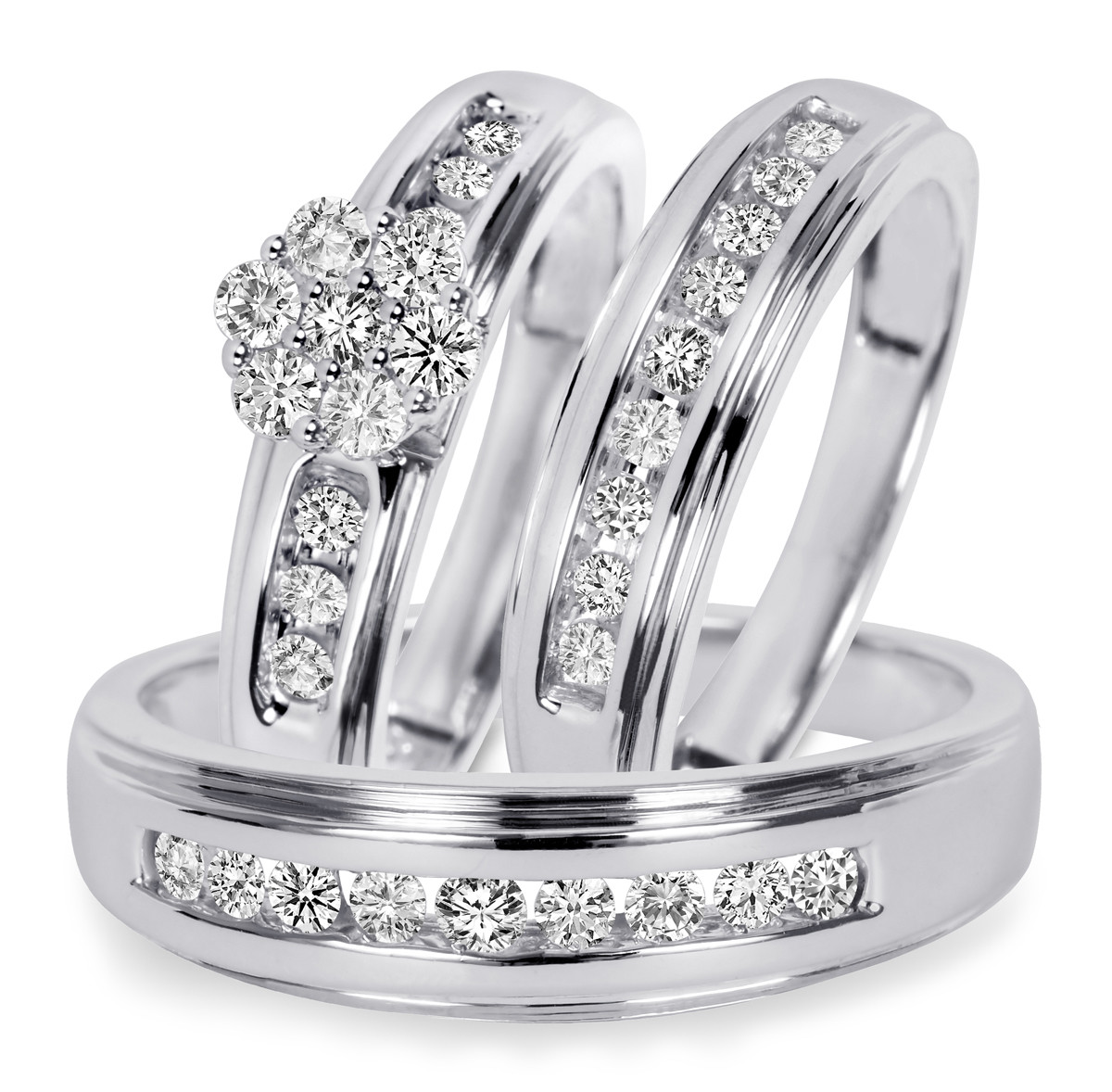 Wedding Ring Trio Sets
 3 4 CT T W Diamond Trio Matching Wedding Ring Set 14K