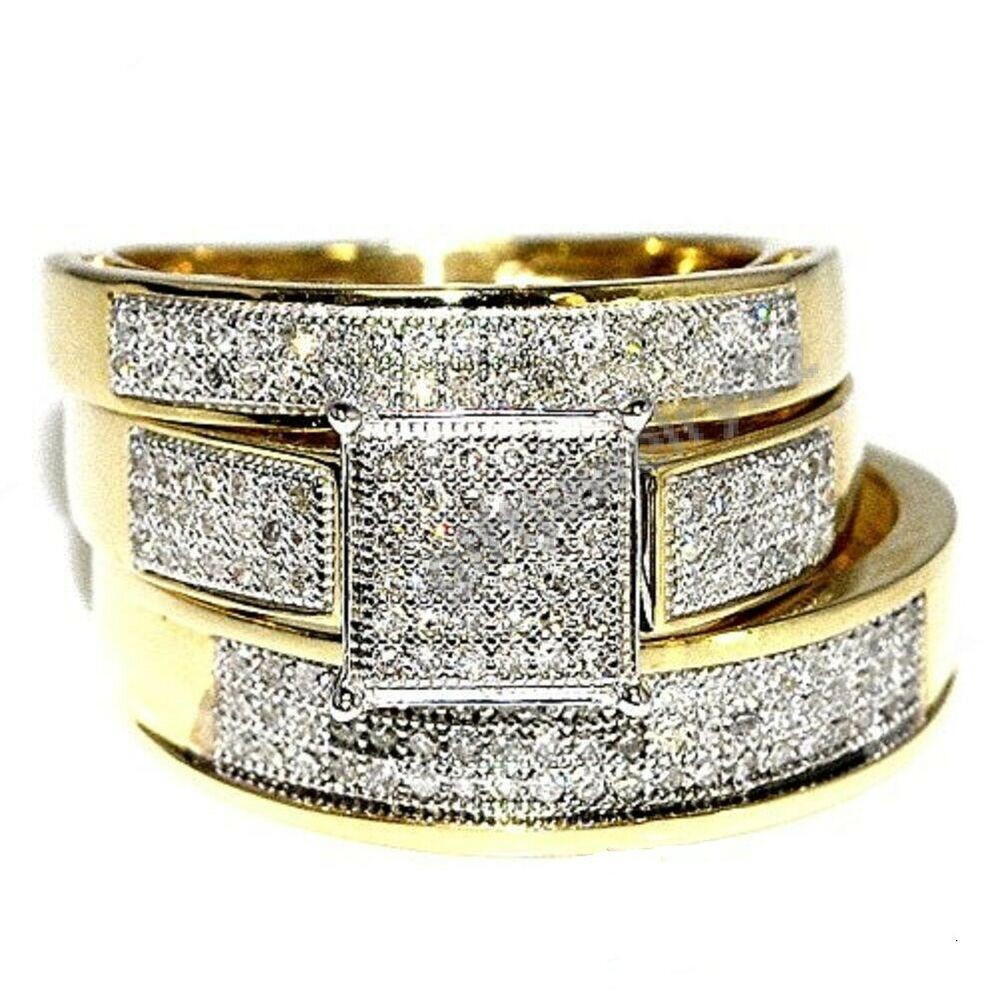 Wedding Ring Trio Sets
 His & Her Band Diamond Wedding Trio Bridal Engagement Ring