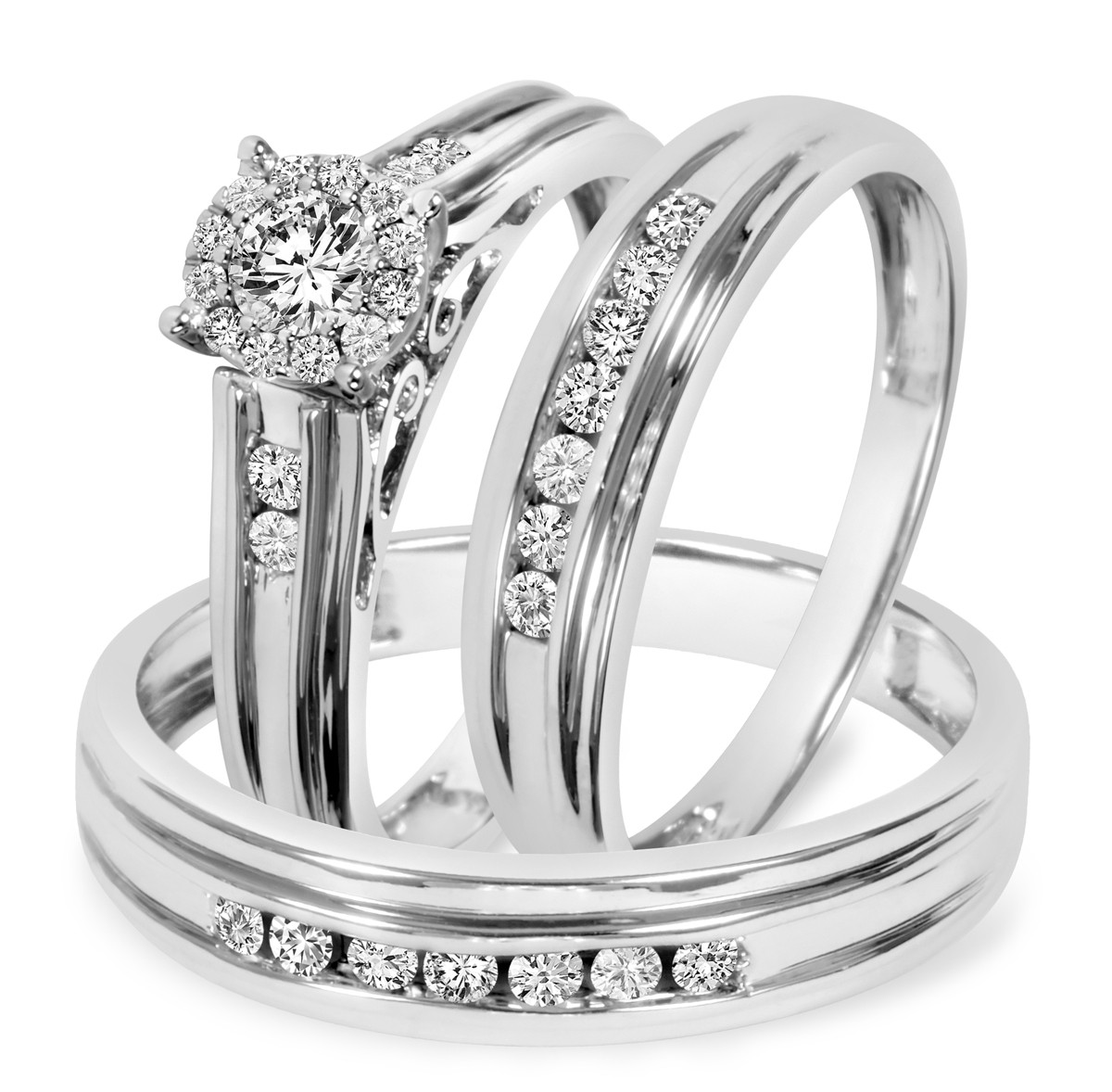 Wedding Ring Trio Sets
 3 4 Carat T W Diamond Trio Matching Wedding Ring Set 10K