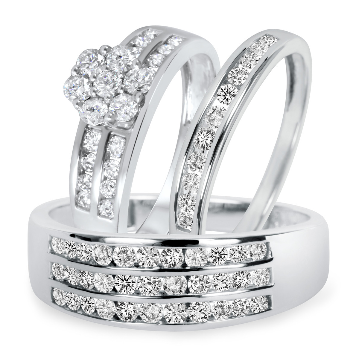 Wedding Ring Trio Sets
 1 1 2 CT T W Diamond Trio Matching Wedding Ring Set 14K