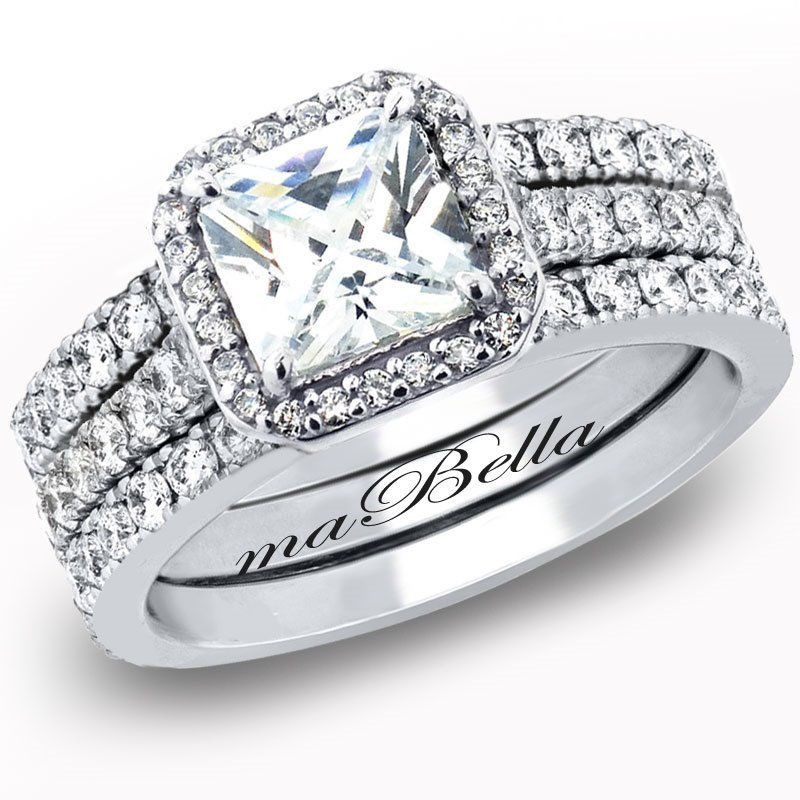 Wedding Rings Sets
 Hot 3 Pcs Women Princess Cut Sterling Silver Bridal