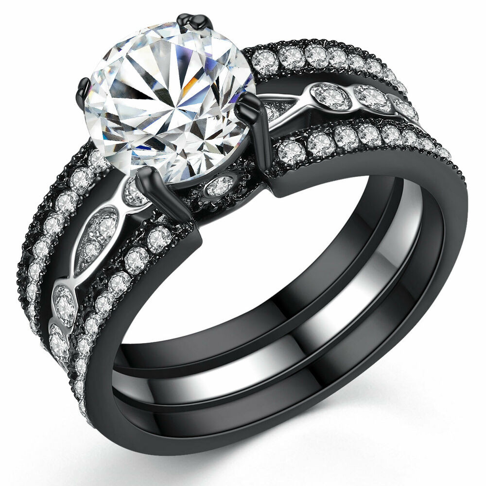 Wedding Rings Sets For Women
 Women s 2 18 Ct Black Stainless Round CZ Bridal Engagement