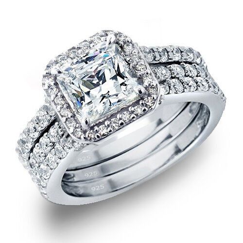 Wedding Rings Sets For Women
 Women’s 3 28 CTW Princess Cut 925 Sterling Silver CZ