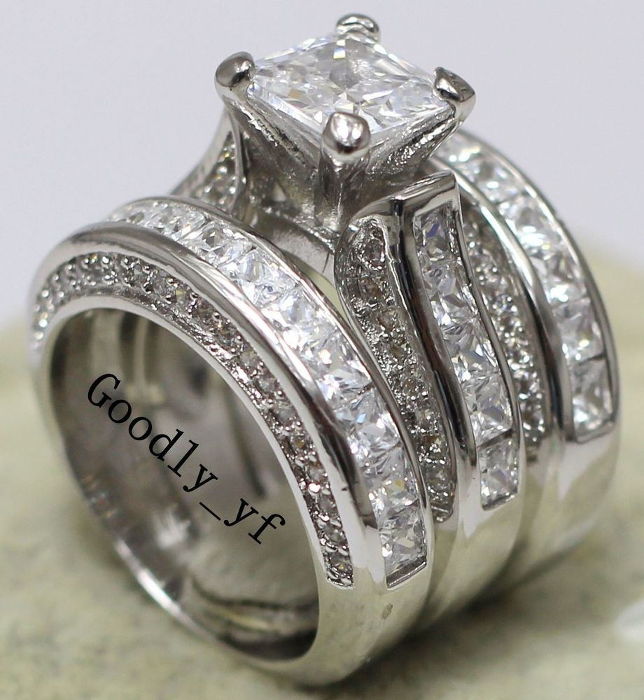 Wedding Rings Sets For Women
 Princess Cut 7mm Topaz 14K White Gold Filled Women Wedding