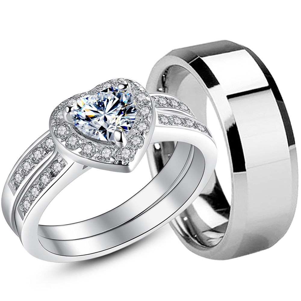 Wedding Rings Sets For Women
 925 Sterling Silver CZ Womens Wedding Bridal Rings Set