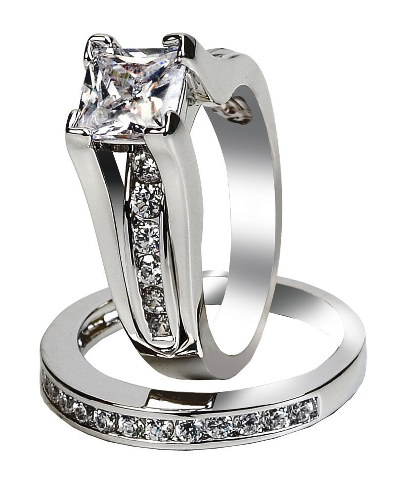 Wedding Rings Sets For Women
 Women s Princess Cut Stainless Steel Wedding Ring Set Size