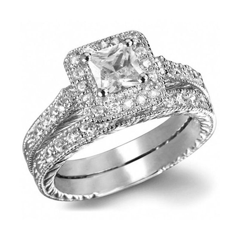 Wedding Rings Sets For Women
 Women Princess Cut AAA CZ White Gold Filled Wedding Ring