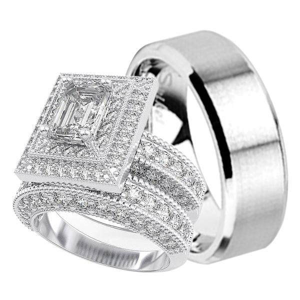 Wedding Rings Sets His And Hers For Cheap
 His and Hers Matching Trio Wedding Engagement Ring Set
