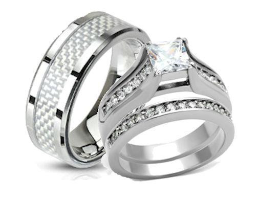 Wedding Rings Sets His And Hers For Cheap
 His and Hers Wedding Rings Stainless Steel Princess Cut CZ