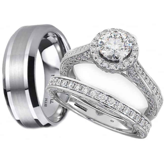 Wedding Rings Sets His And Hers For Cheap
 His and Hers Tungsten 925 Sterling Silver Wedding