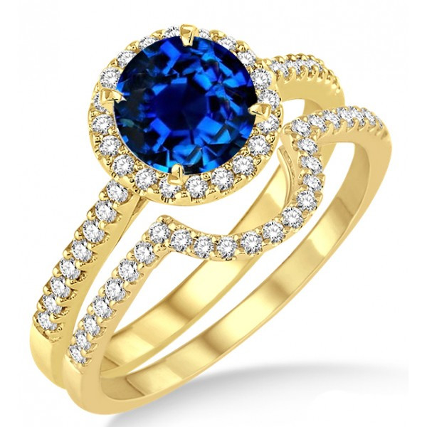 Wedding Rings Under 300
 2 Carat Sapphire and Diamond Halo Bridal Set Engagement