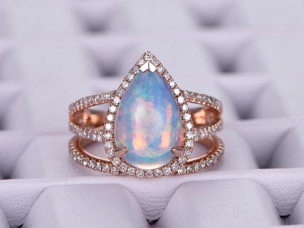 Wedding Rings Under 300
 $1 155 Pear Africa Opal Engagement Ring Sets Pave Diamond