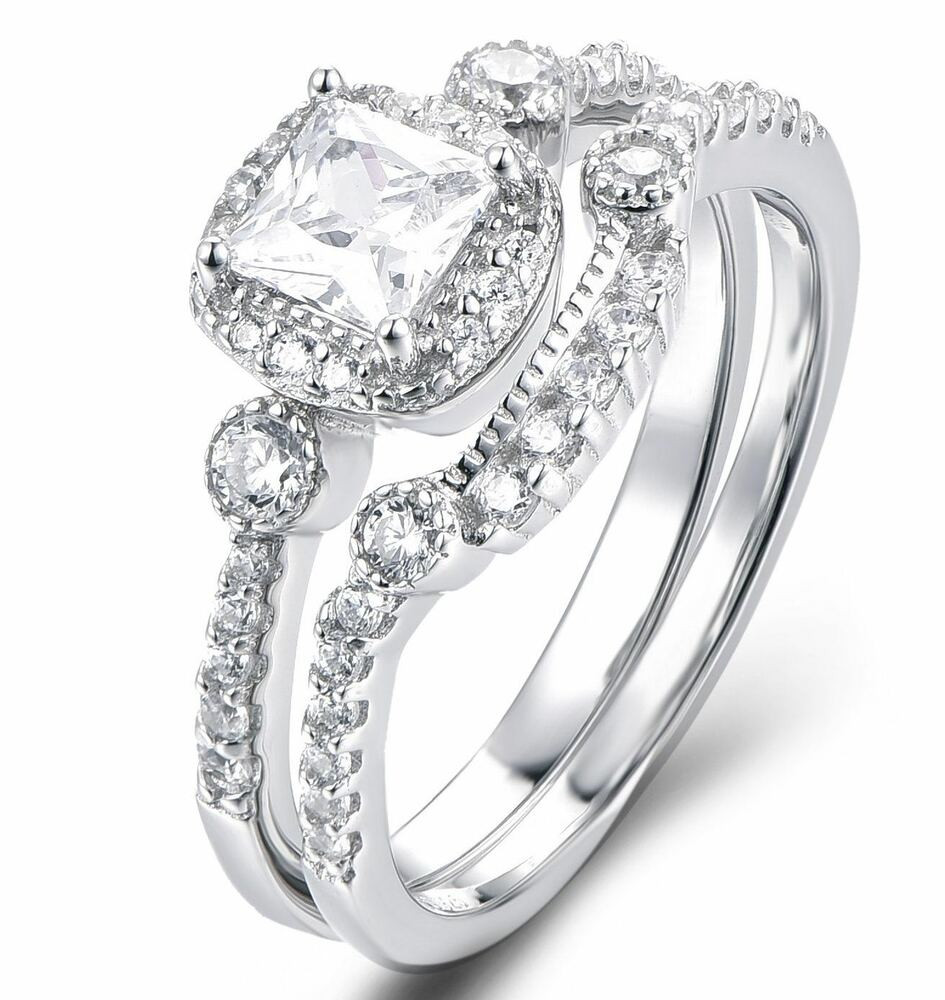 Wedding Rings Women
 925 Sterling Silver Cz Wedding Band Engagement Rings Set