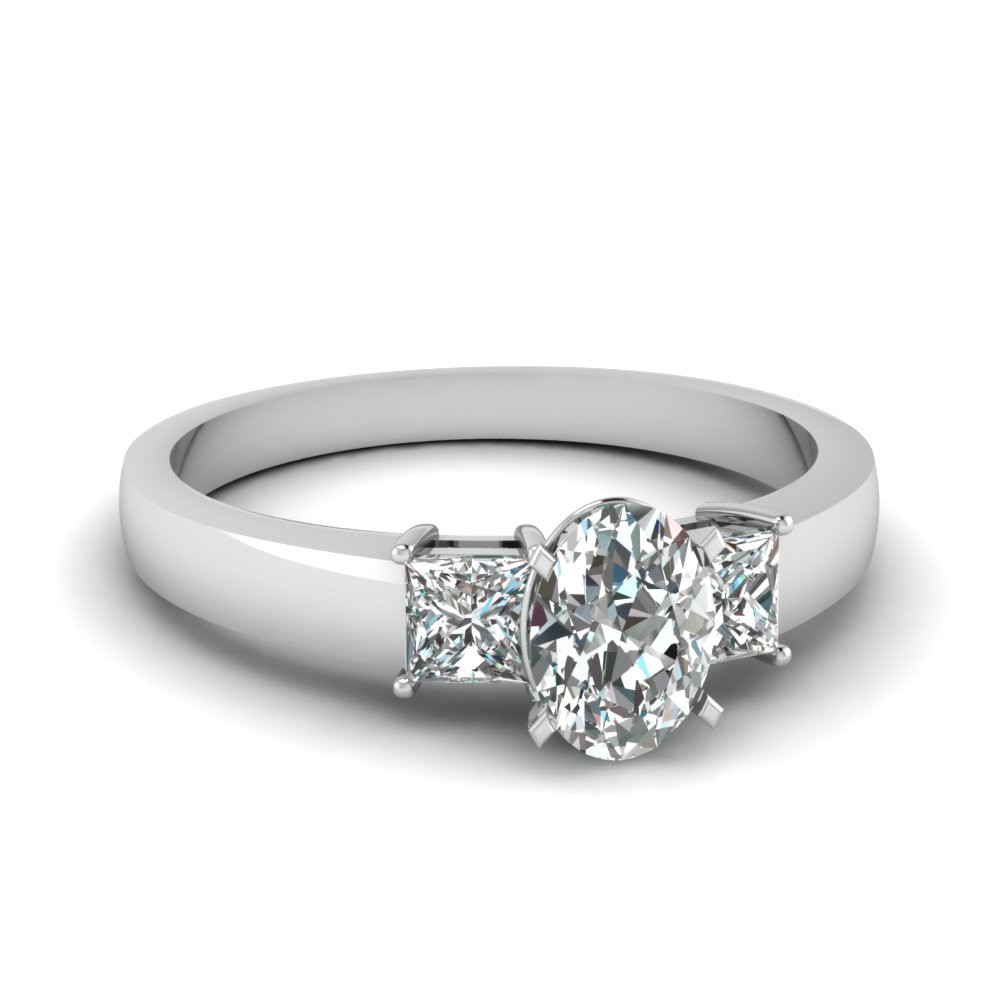 Wedding Rings Women
 1 Carat Diamond Oval 3 Stone Engagement Ring In 14K White