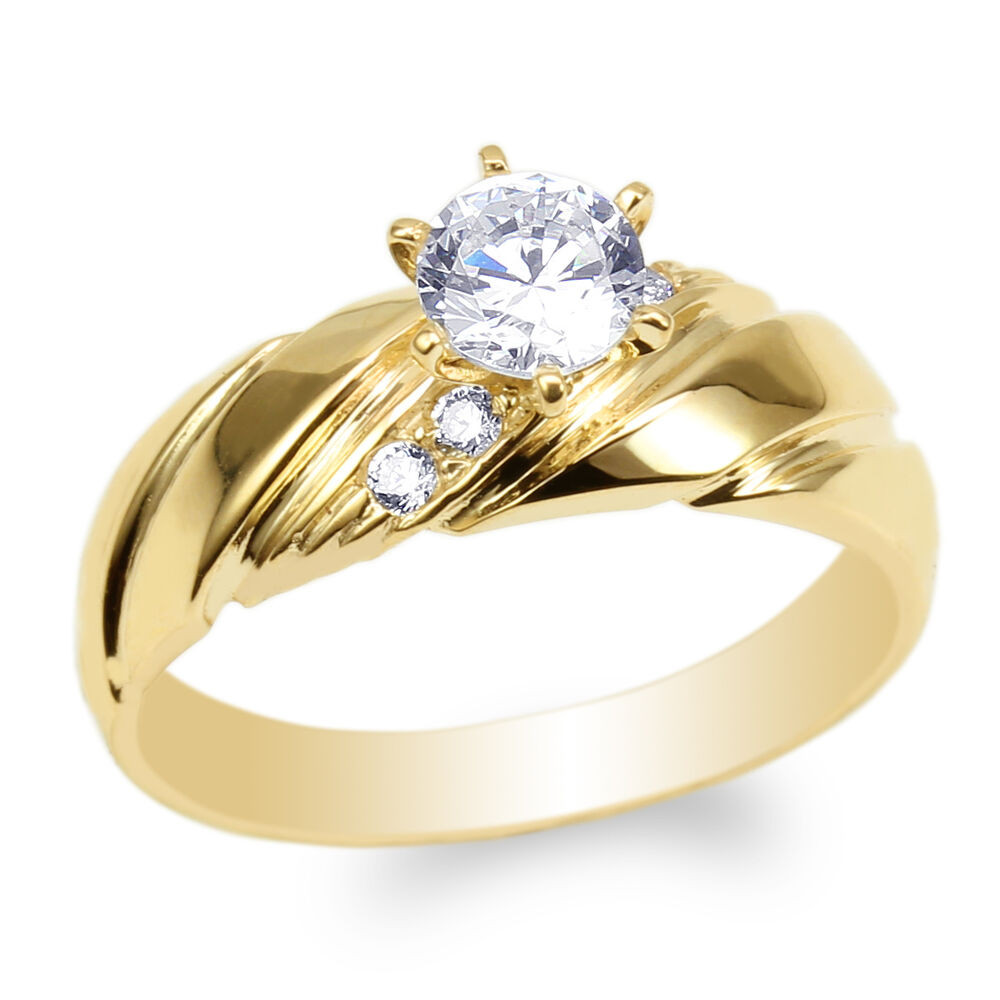 Wedding Rings Women
 Womens 10K Yellow Gold Round CZ Luxury Engagement Wedding
