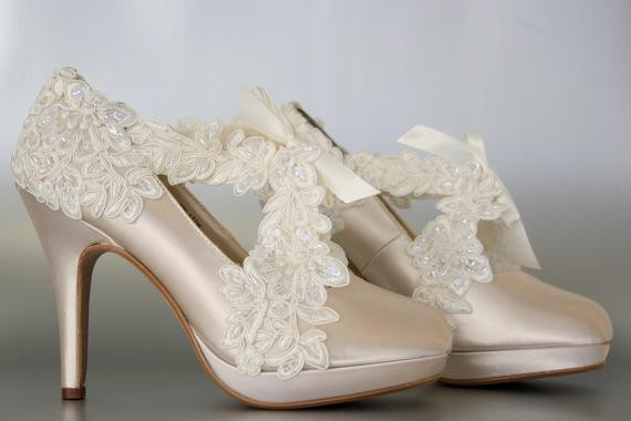 Wedding Shoes Bridal
 Wedding Shoes Champagne Platform Wedding Shoes with a Ivory
