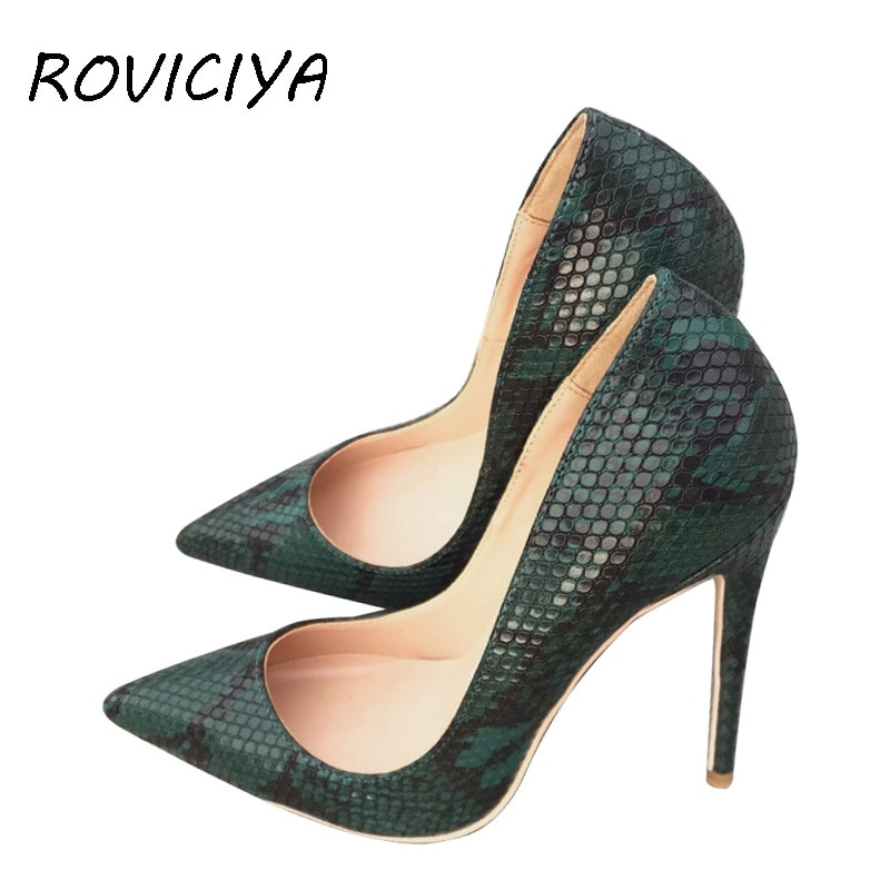 Wedding Shoes Size 12
 Green High Heel Shoes Snake Print Women Shoes Pumps Party