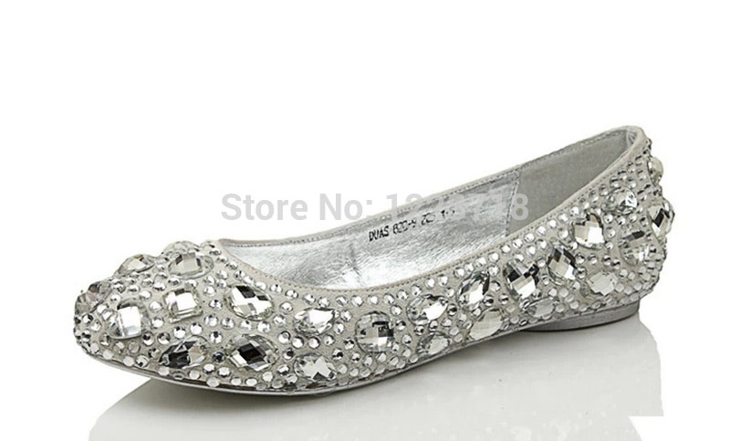 Wedding Shoes Size 12
 silver crystal bling bling bride flats diamond wedding