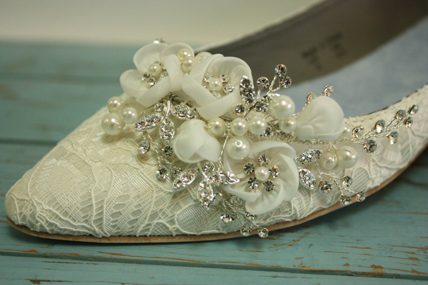 Wedding Shoes With Pearls
 Lace Wedding Shoes Flat Closed Toe Lace Shoes Pearls