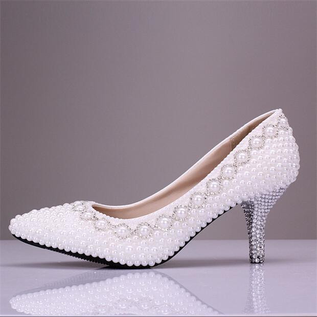 Wedding Shoes With Pearls
 2015 New Handmade White Pearls Wedding Shoes Crystal
