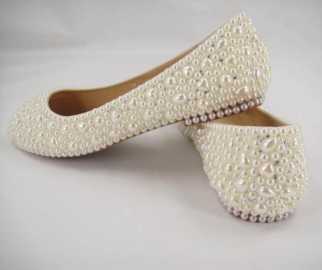 Wedding Shoes With Pearls
 Flat Bridal Shoes Pearls Wedding Shoes Pearl White Lace