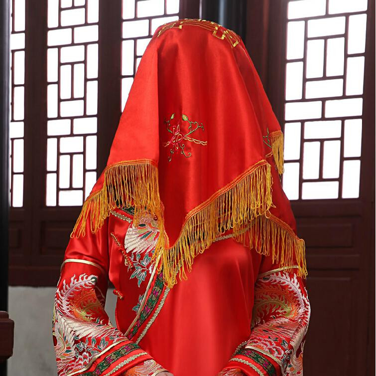 Wedding Veils China
 Antiquity Red Scarf Chinese Bridal Veils Red Satin Fabric