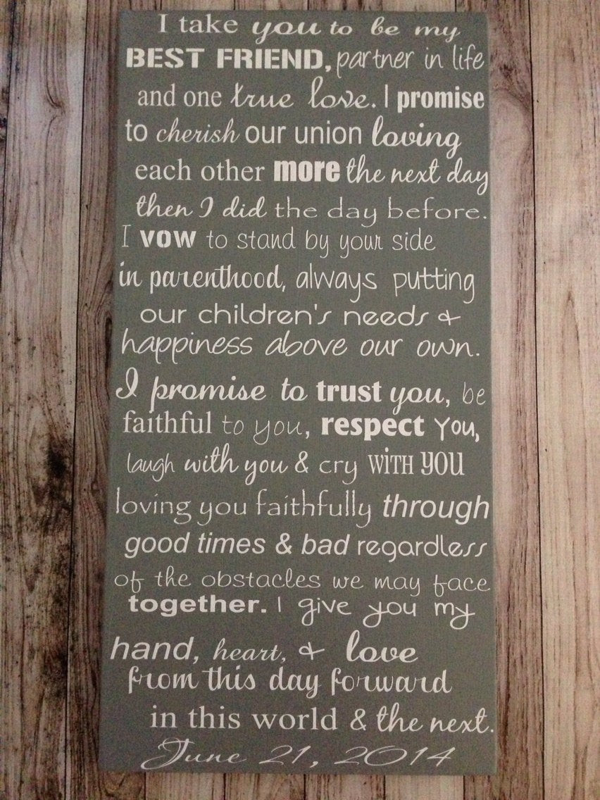 Wedding Vows Examples
 Custom Wedding Vows Wood Sign 12 x 24 Personalized