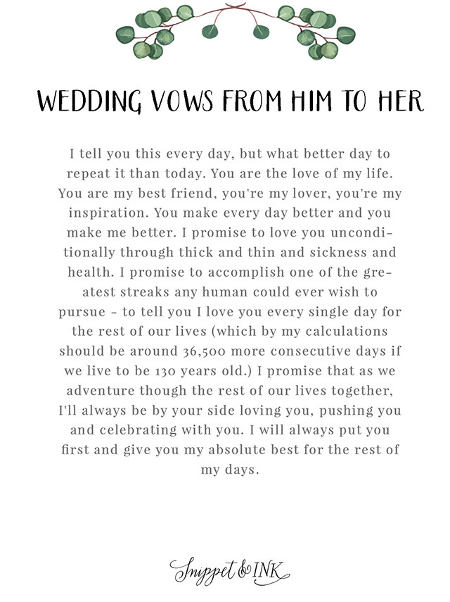 Wedding Vows For Him To Her
 Personalized Real Wedding Vows That You ll Love Snippet & Ink