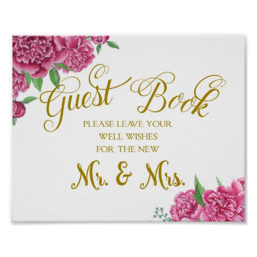 Wedding Wishes Guest Book
 Guest book well wishes wedding sign peony rose poster