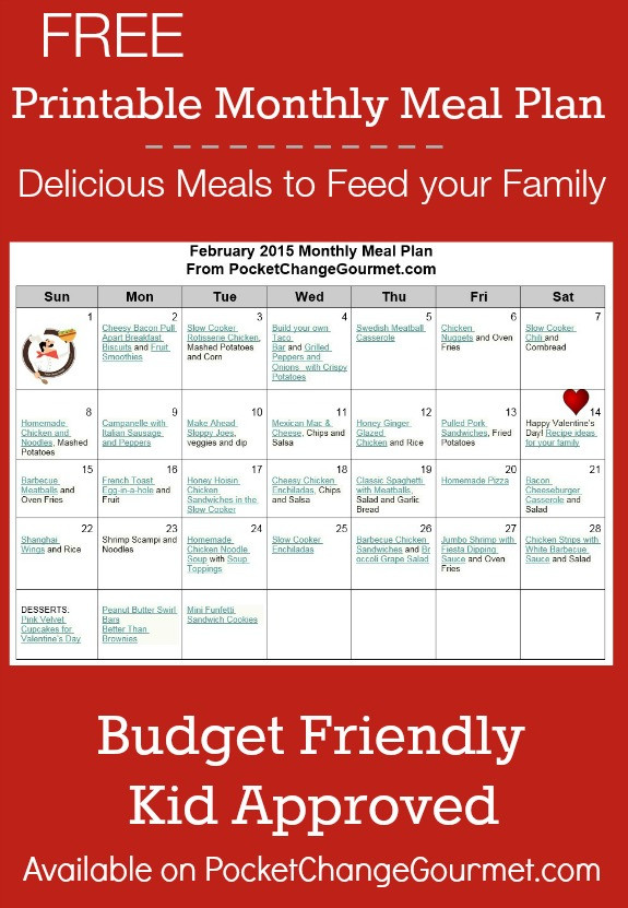 Weekly Dinner Menu Kid Friendly
 February Monthly Meal Plan 2015 Recipe