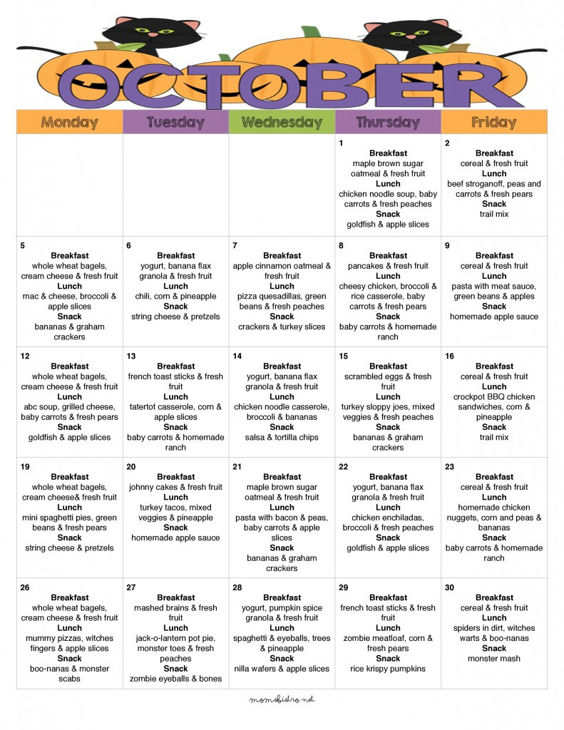 Weekly Dinner Menu Kid Friendly
 Another Great Kid Friendly Menu for October with a Week of
