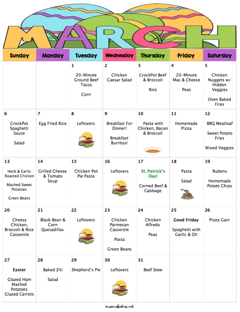 Weekly Dinner Menu Kid Friendly
 march 2016 menu plan