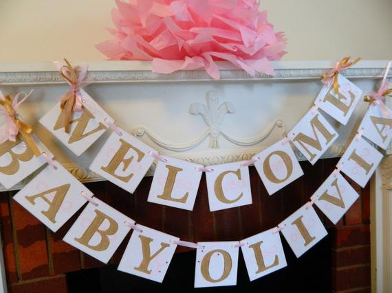 Welcome Home Baby Party
 Wel e Baby Banner Baby Shower Decor Nursey Decor Pink