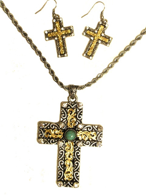 Western Cross Necklace
 MFW Western Cross Necklace with Turquoise Stone and