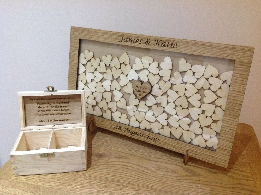 Where To Buy A Wedding Guest Book
 Personalised drop box Oak frame Wedding Guest Book