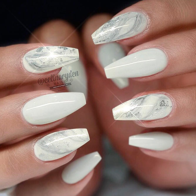 White And Silver Glitter Nails
 27 Magical White Nails Looks To Try Now