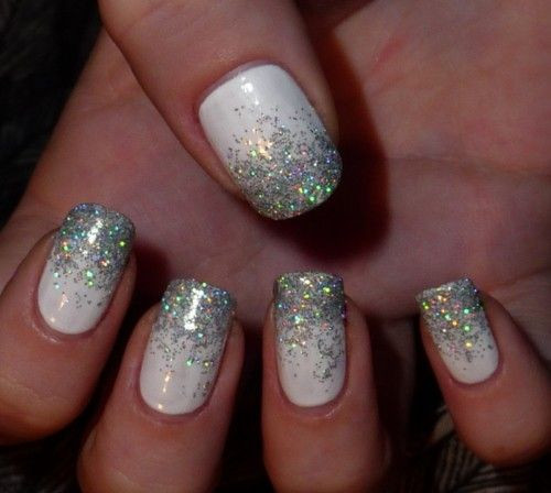 White And Silver Glitter Nails
 Top 50 Silver Nail Designs That You Will Love