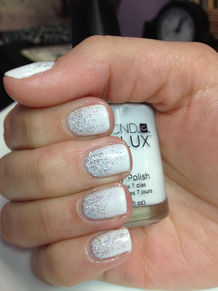 White And Silver Glitter Nails
 Vynalux in "Studio White" with silver glitter