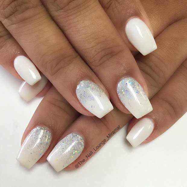 White And Silver Glitter Nails
 41 Chic White Acrylic Nails to Copy